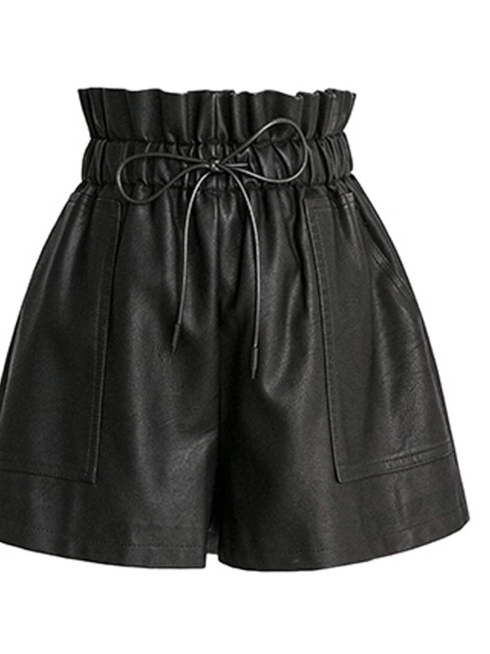 Source Unknown Black High-Waist Paperbag Faux Leather Shorts